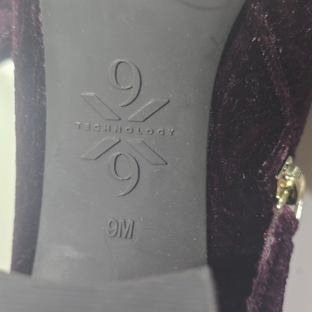 Nine West Purple Paisley Velvet Ankle Boots Pointed Toe Block Heel 9M 9x9 Tech - Picture 6 of 12
